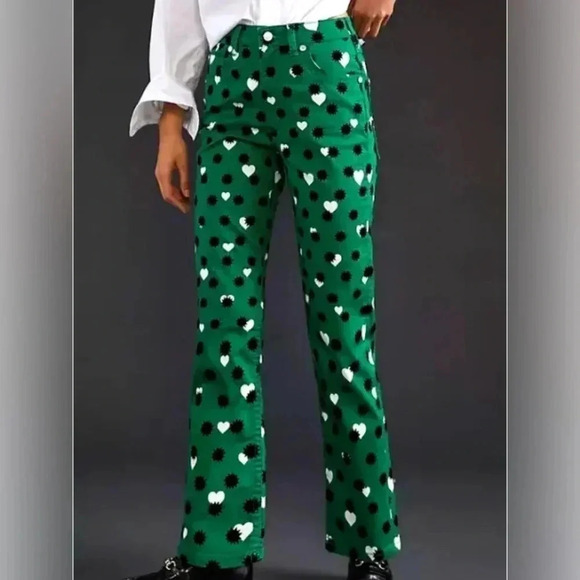 Anthropologie Jeans Green The Cigarette Heart Denim Pants NWT Maeve Size 26 - Picture 1 of 13